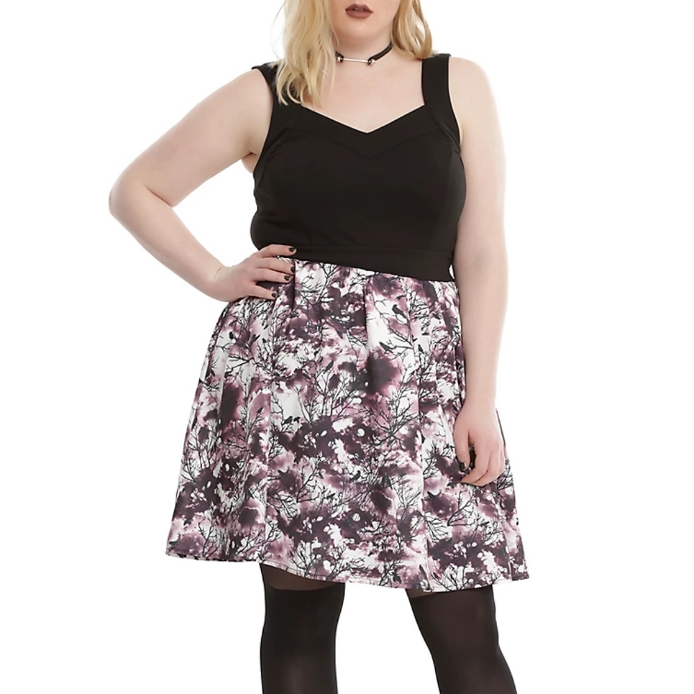 Hot Topic knit to woven Raven Branch dress